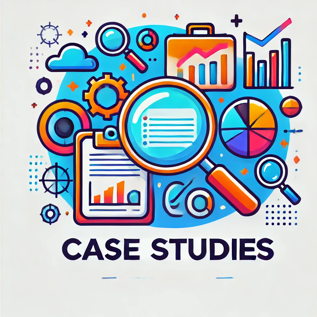 DALL·E 2025-03-21 21.59.08 - A modern and colorful icon representing case studies. The icon should feature elements like a document, magnifying glass, and analytical charts to sym